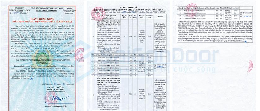 Giấy kiểm định chống cháy cho cửa thép chống cháy