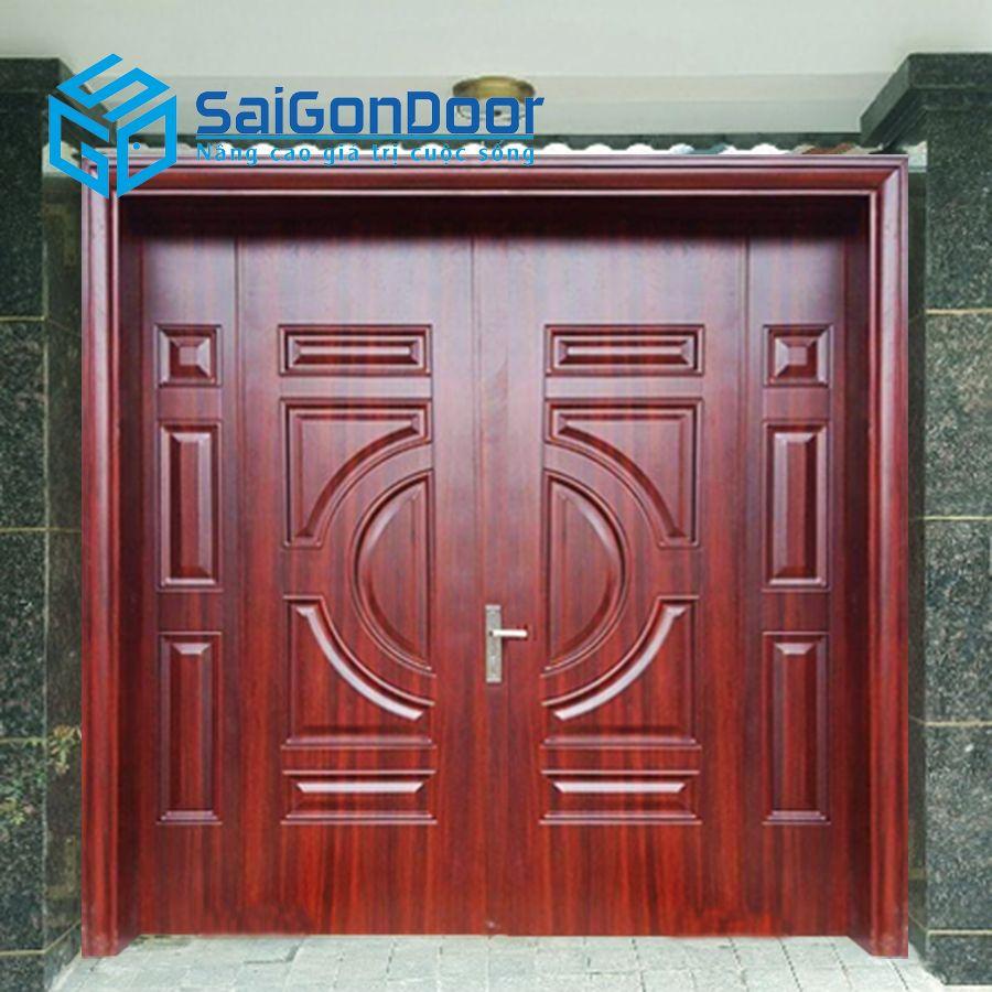 Cửa cho nhà phố dùng cửa thép vân gỗ TVG 2