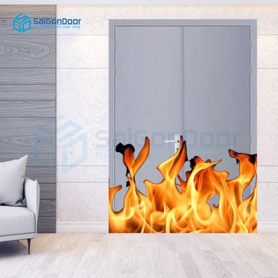 Cửa gỗ chống cháy 2 cánh dùng cho cửa căn hộ cao cấp