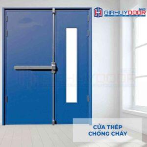 Cửa thép chống cháy TCC 2P1G1 xanh duong