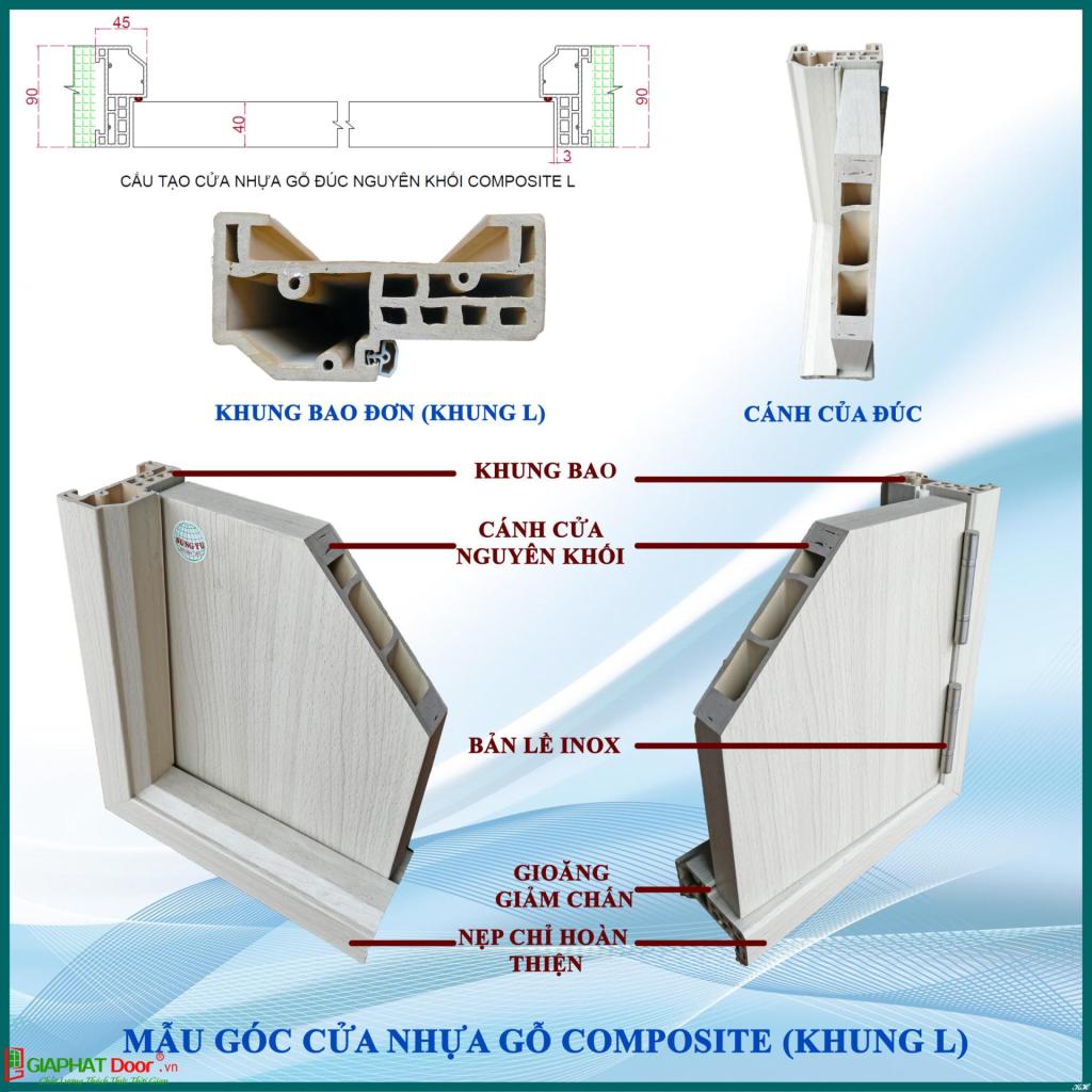 Phần cánh và khung cửa nhựa composite đều được đúc nguyên khối, có khoảng không cách âm ở lớp lõi mức trung bình