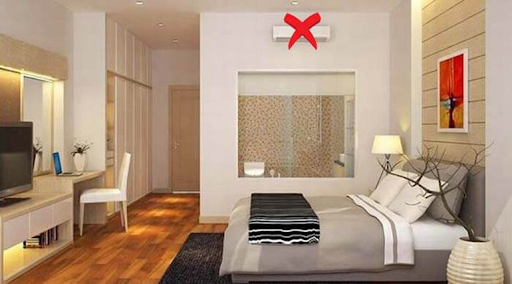 Hóa giải phong thủy 2 cửa phòng ngủ đối diện nhau Tránh đặt giường ngủ đặt đối diện điều hòa