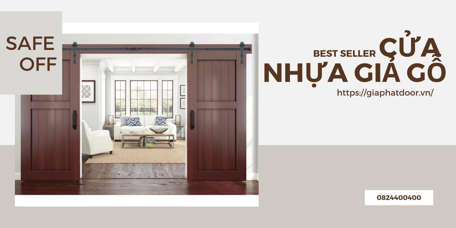 Cửa lùa nhựa giả gỗ kiểu cổ điển