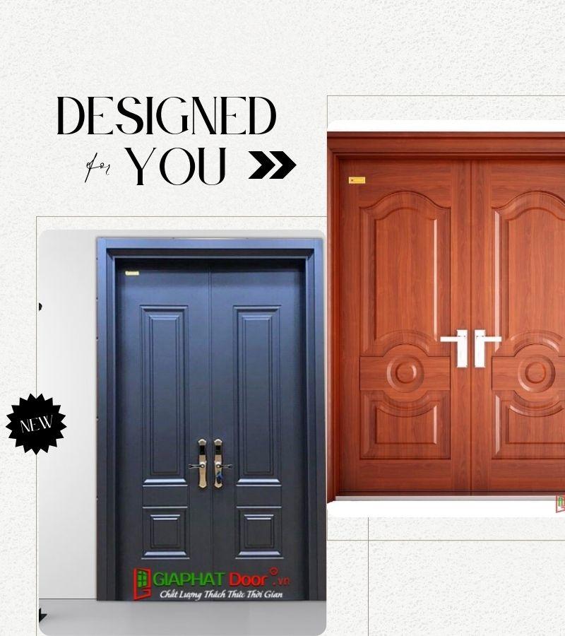 Mẫu cửa thép vân gỗ sang trọng được ứng dụng làm cửa chính
