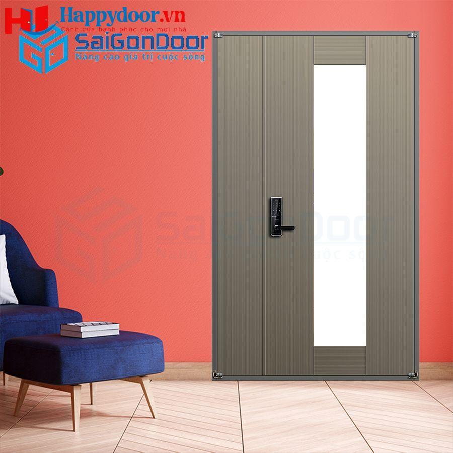 Cửa thép căn phòng kiểu mẹ bồng con có ô kính mờ cách âm 930-GH (DOUBLE)