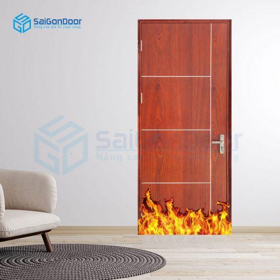 Cửa gỗ ngăn cháy phòng khách MDF Veneer P1R4 Cam xe