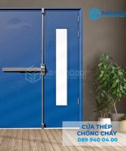 Cửa Thép Chống Cháy 2P1G1 xanh duong-SGD