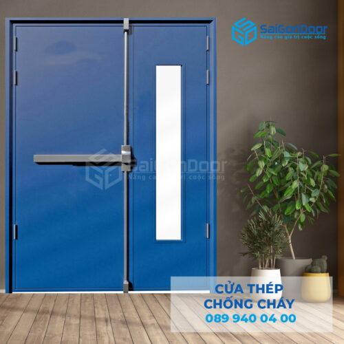 Cửa Thép Chống Cháy 2P1G1 xanh duong-SGD