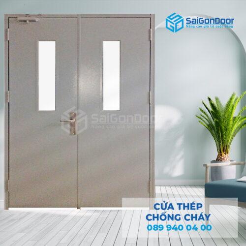 Cửa Thép Chống Cháy 2P1G2 xam-SGD