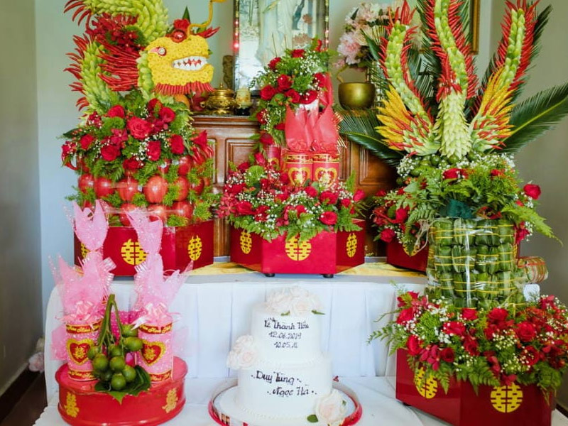 bánh cốm trong tráp cưới hỏi