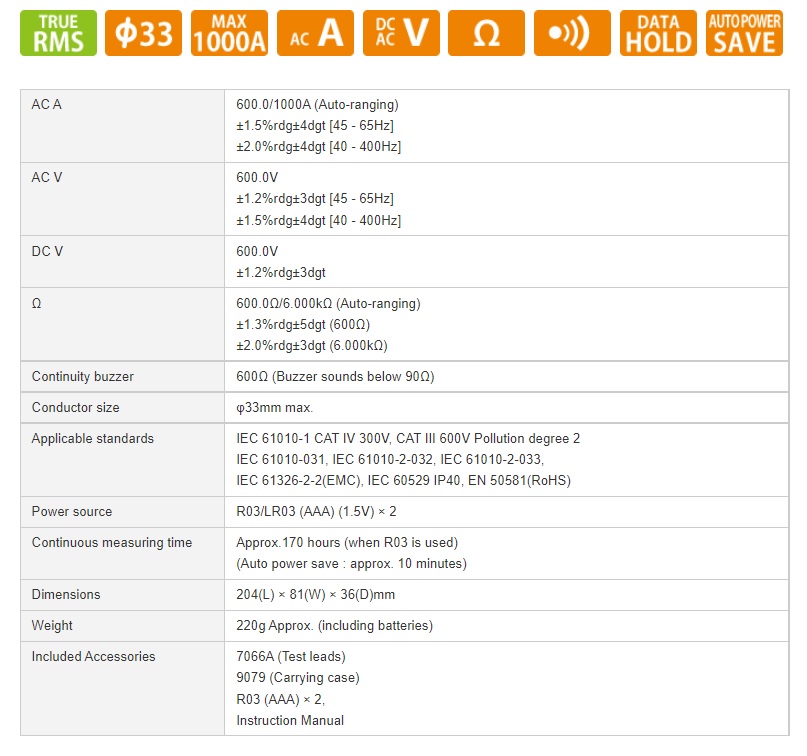 Ampe Kìm AC KYORITSU 2007R (600A-600V) 7 Ampe Kìm AC KYORITSU 2007R (600A-600V)