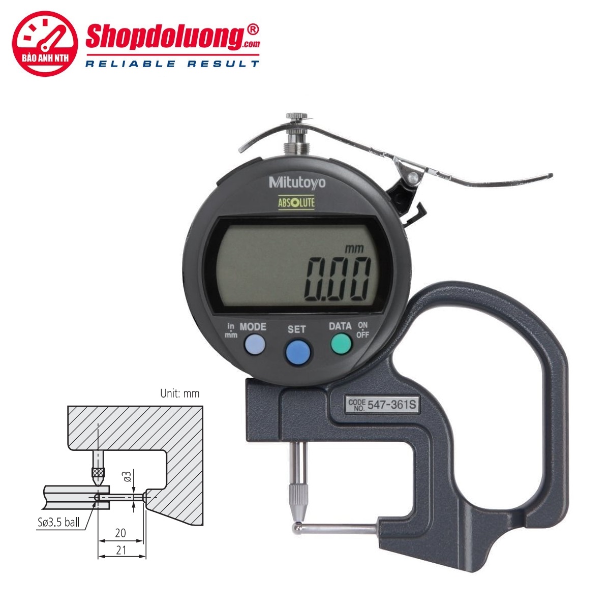 Đồng Hồ Đo Độ Dày Điện Tử 0.4-0.47 inch MITUTOYO 547-561S(0.01mm) 8 shopdoluong-Đồng Hồ Đo Độ Dày Điện Tử 0.4-0.47 inch MITUTOYO 547-561S(0.01mm)