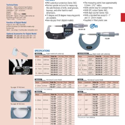 shopdoluong-Panme Cơ Khí Đầu Nhọn 50-75mm MITUTOYO 112-155(0.01mm-15°)