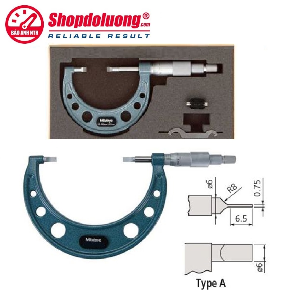 Panme Cơ Khí Đo Rãnh Ngoài 100-125mm MITUTOYO 122-105(0.01mm) 10 shopdoluong-Panme Cơ Khí Đo Rãnh Ngoài 100-125mm MITUTOYO 122-105(0.01mm)