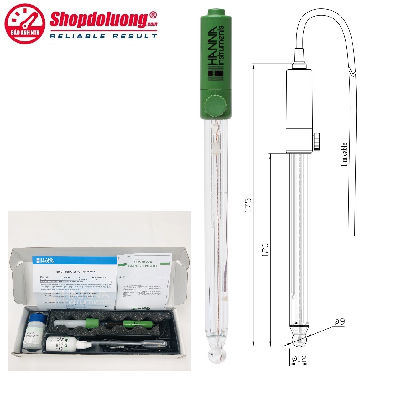 Điện Cực pH/Nhiệt Độ Thủy Tinh Cổng BNC+RCY HANNA HI1131Y 8 shopdoluong.com-Điện Cực pH-Nhiệt Độ Thủy Tinh Cổng BNC+RCY HANNA HI1131Y