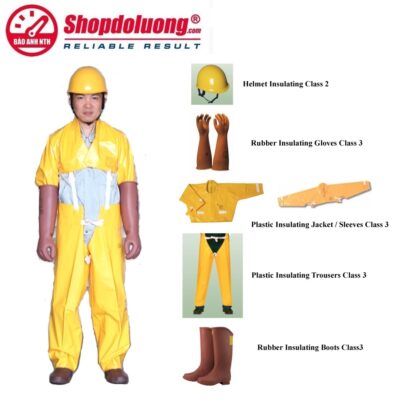 shopdoluong.com-Hình ảnh thực tế khi sử dụng đầy đủ bộ đồ bảo hộ khi tiếp xúc với đường dây truyền tải điện