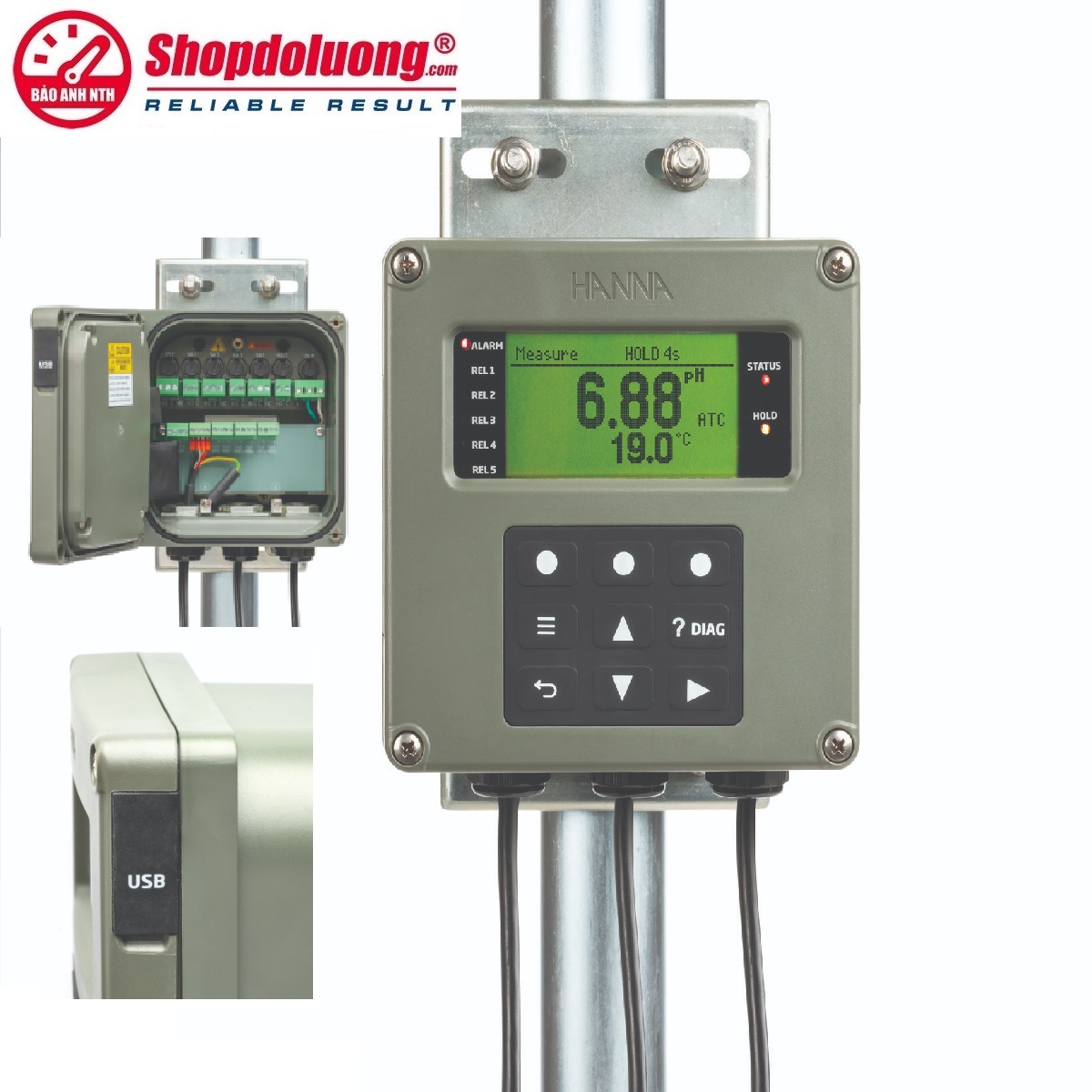 Màn Hình Kiểm Soát pH/ORP/EC/DO Đồng Thời HANNA HI510(RS485) 8 shopdoluong.com-Màn Hình Kiểm Soát pH-ORP-EC-DO Đồng Thời HANNA HI510(RS485)