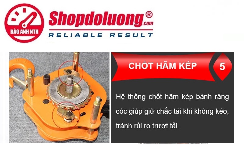 Pa Lăng Xích Kéo Tay NITTO 1 Tấn 5 Mét 25 shopdoluong.com-Pa Lăng Xích Kéo Tay NITTO Cấu Tạo Chốt Hãm