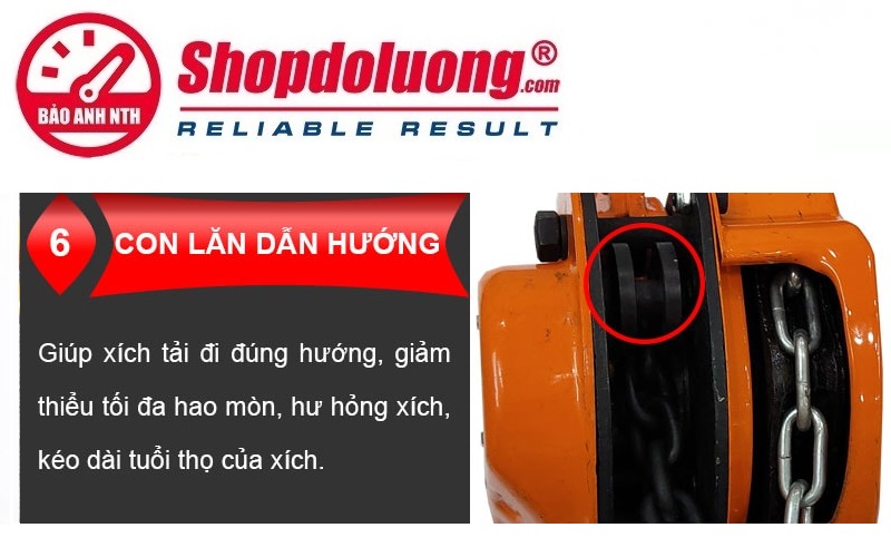 Pa Lăng Xích Kéo Tay NITTO 1 Tấn 5 Mét 26 shopdoluong.com-Pa Lăng Xích Kéo Tay NITTO Cấu Tạo Con Lăn Dẫn Hướng Xích