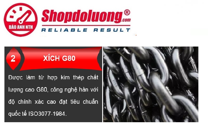 Pa Lăng Xích Kéo Tay NITTO 1 Tấn 5 Mét 22 shopdoluong.com-Pa Lăng Xích Kéo Tay NITTO Cấu Tạo Xích