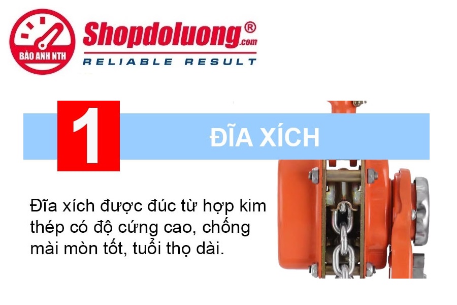 Pa Lăng Xích Lắc Tay NITTO 0.75 Tấn 1.5 Mét 21 shopdoluong.com-Pa Lăng Xích Lắc Tay NITTO Với bộ đĩa xích được đúc từ hợp kim cao cấp.