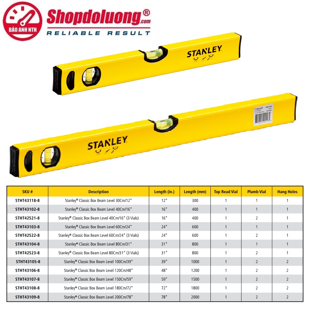 Thước Thủy Nhôm STANLEY STHT43106-8 (1200mm) 8 shopdoluong.com-Thước Thủy Nhôm STANLEY STHT43118-8 (300mm)