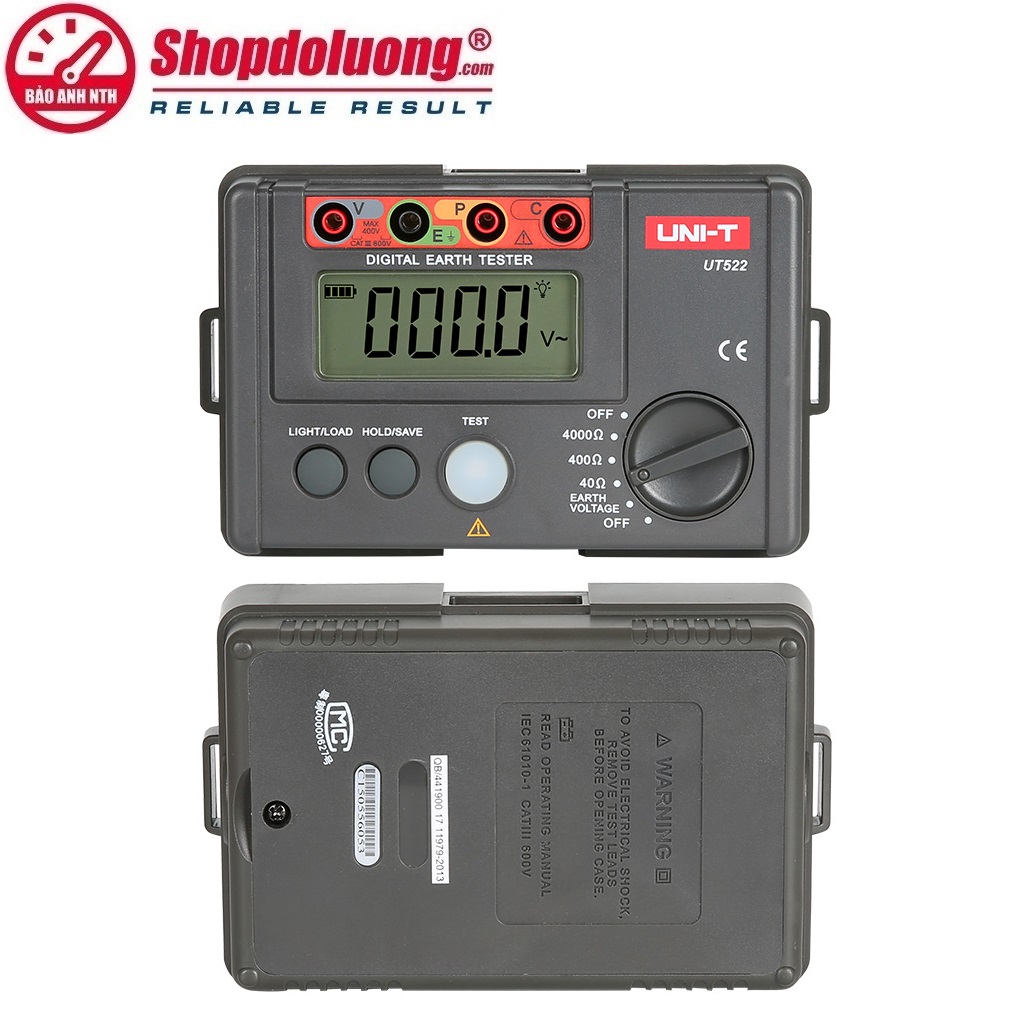 MÁY ĐO ĐIỆN TRỞ ĐẤT UNI-T UT522 (4000Ω/400V) 10 shopdoluong.com-MÁY ĐO ĐIỆN TRỞ ĐẤT UNI-T UT522 (4000Ω/400V)