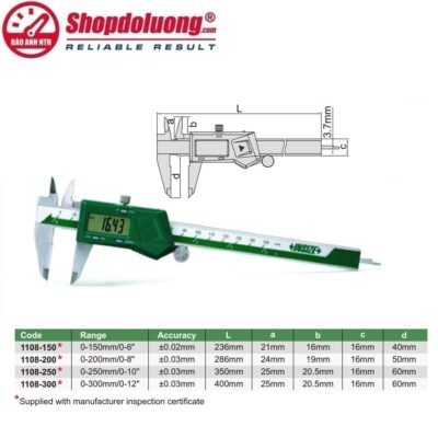 shopdoluong.com-THƯỚC CẶP ĐIỆN TỬ INSIZE 1108-300 (0-300mm/0-12inch/±0.03mm)