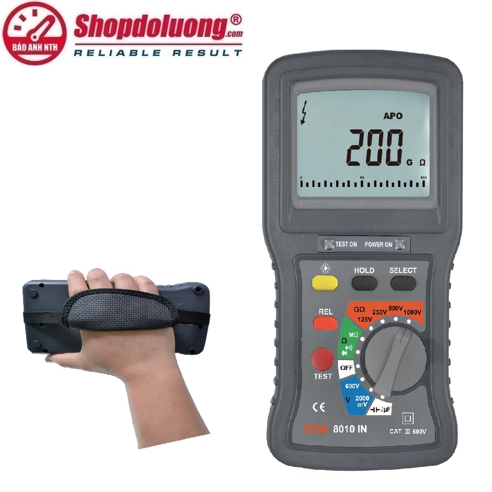 MÁY ĐO ĐIỆN TRỞ CÁCH ĐIỆN SEW 1615 IN (1kV/2000MΩ) 1 shopdoluong.com-MÁY ĐO ĐIỆN TRỞ CÁCH ĐIỆN SEW 8010 IN (1kV/200GΩ)