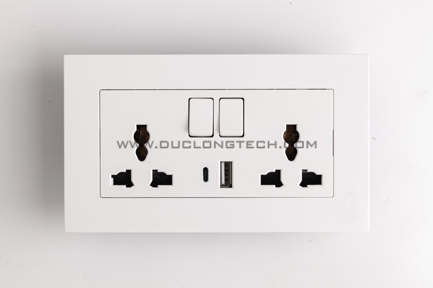 Ổ cắm điện âm tường có USB chuẩn chữ nhật size lớn DL F21-0066
