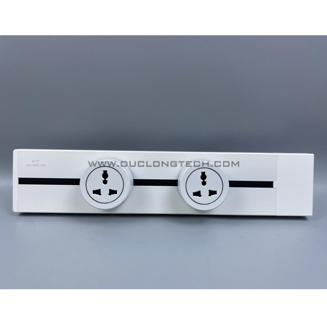 Combo ổ cắm thanh ray DL: ray lắp nổi/chìm dài 40cm + 2 ổ cắm điện đa năng