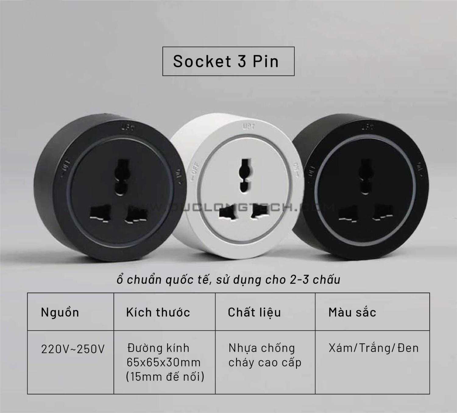 Ổ Cắm 3 Chấu Đa Năng Lắp Thanh Ray Mã R07