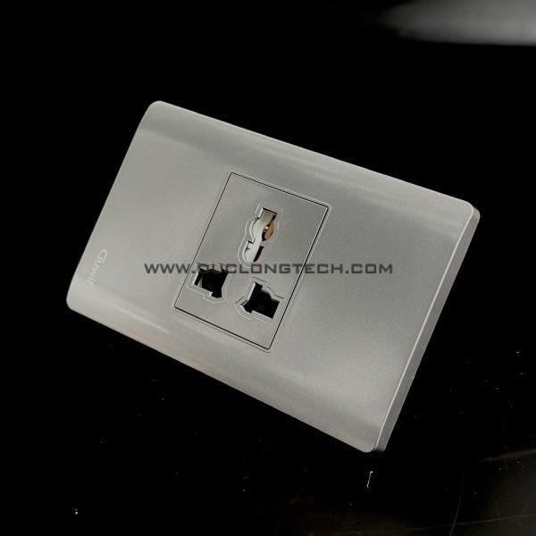 Ổ Cắm Điện Âm Tường 3 Chấu Đa Năng Mặt Nhựa Màu Xám A2G