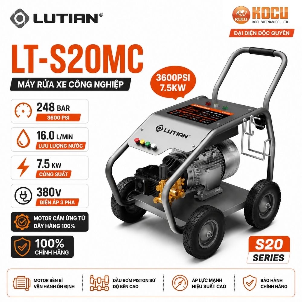 Máy Rửa Xe Cao Áp LUTIAN LT-S20MC 7.5KW 380V/3600PSI | Lutian Chính Hãng 1 may rua xe cao ap lutian lt s20mc 7 5kw 380v 3600psi lutian chinh hang