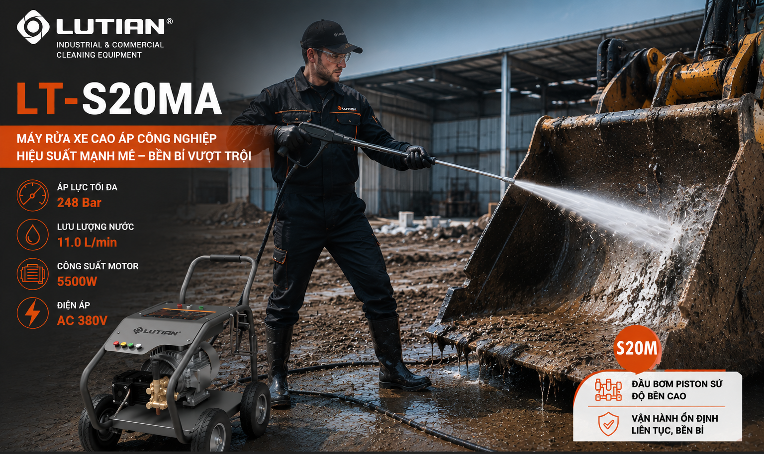 Máy Rửa Xe Công Nghiệp Lutian LT-S20MA 5.5KW 380V | 3600PSI Lutian Chính Hãng 6 may rua xe cong nghiep lutian lt s20ma 5 5kw 380v.3