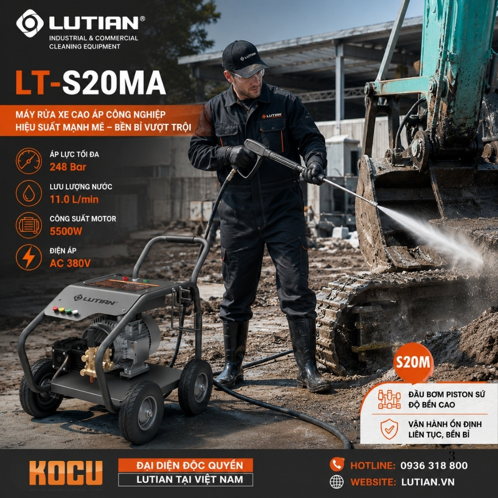 Máy Rửa Xe Công Nghiệp Lutian LT-S20MA 5.5KW 380V | 3600PSI Lutian Chính Hãng 2 may rua xe cong nghiep lutian lt s20ma 5 5kw 380v