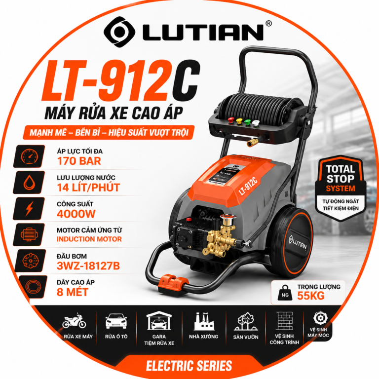 Máy Rửa Xe Lutian LT-912E 3700W 180 Bar – Máy Xịt Rửa Cao Áp Chuyên Nghiệp Cao Cấp Cho Gara Ô Tô Và Vệ Sinh Công Nghiệp