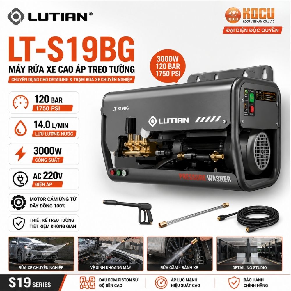 Máy Rửa Xe Treo Tường LUTIAN LT-S19BG 3000W 120 Bar Chính Hãng Cho Detailing Chuyên Nghiệp 1 may rua xe treo tuong lutian lt s19bg 3000w 120 bar chinh hang cho detailing chuyen nghiep