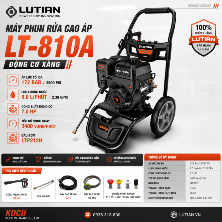 Máy Phun Rửa Cao Áp Chạy Xăng Lutian LT-810A (7.0HP/172Bar)