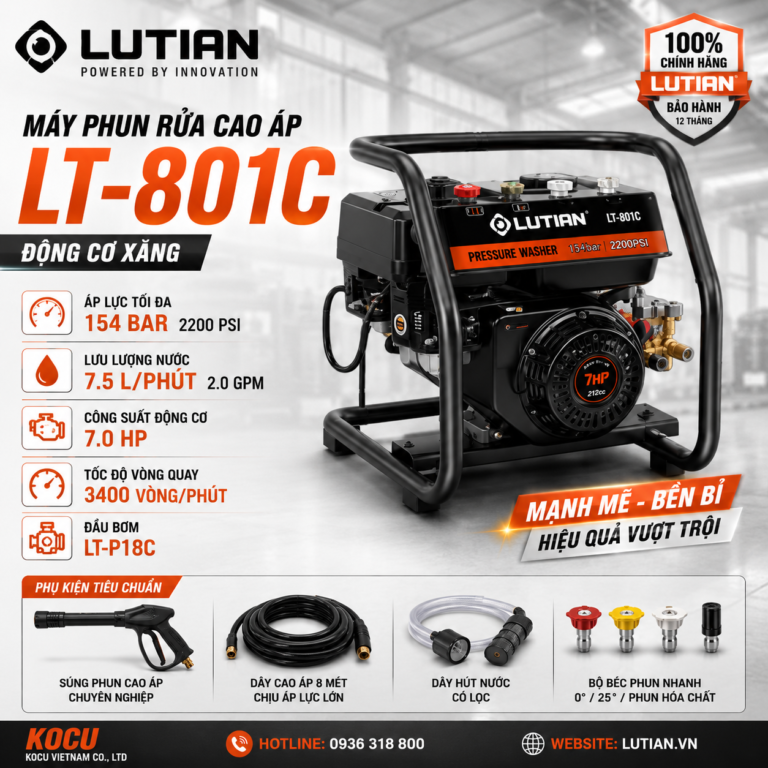Máy Phun Rửa Cao Áp Chạy Xăng Lutian LT-801C (7.0HP/154Bar) Chính Hãng