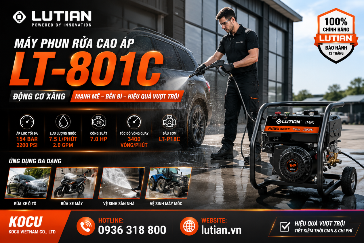 Máy Phun Rửa Cao Áp Chạy Xăng Lutian LT-801C (7.0HP/154Bar) Chính Hãng 2 may phun rua cao ap chay xang lutian lt 801c.1 1