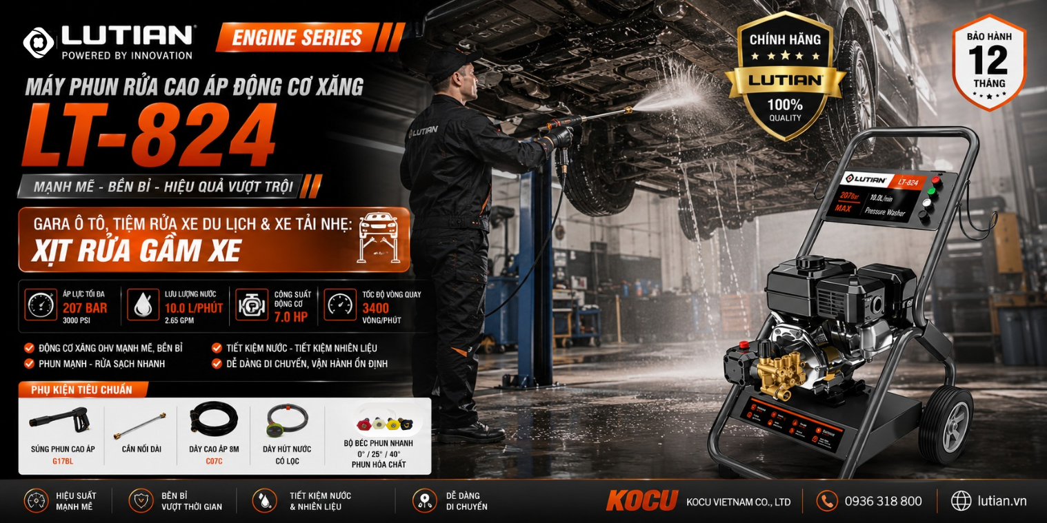 Máy Phun Rửa Cao Áp Chạy Xăng Lutian LT-824 (7.0HP/207Bar) Chính Hãng 2 may phun rua cao ap chay xang lutian lt 824 7 0hp 207bar.1