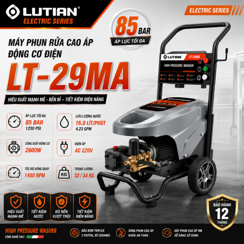Máy Phun Rửa Cao Áp Lutian LT-29MA (2600W / 85Bar / 16L/p)