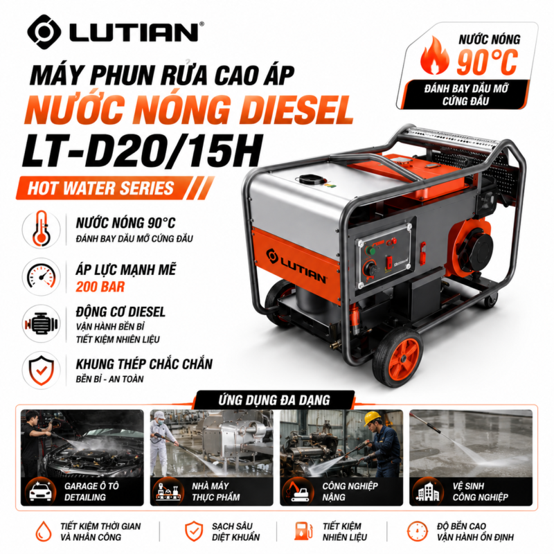 Máy Phun Rửa Cao Áp Nước Nóng Diesel LUTIAN LT-D20/15H – Giải Pháp Vệ Sinh Cơ Động Công Trường Hạng Nặng
