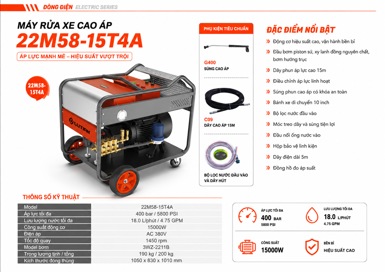 MMáy Rửa Xe Cao Áp Siêu Cao Áp LUTIAN 22M58-15T4A 15KW – Sức Mạnh Công Nghiệp Đỉnh Cao 400 Bar 4 may rua xe cao ap sieu cao ap lutian 22m58 15t4a 15kw.1