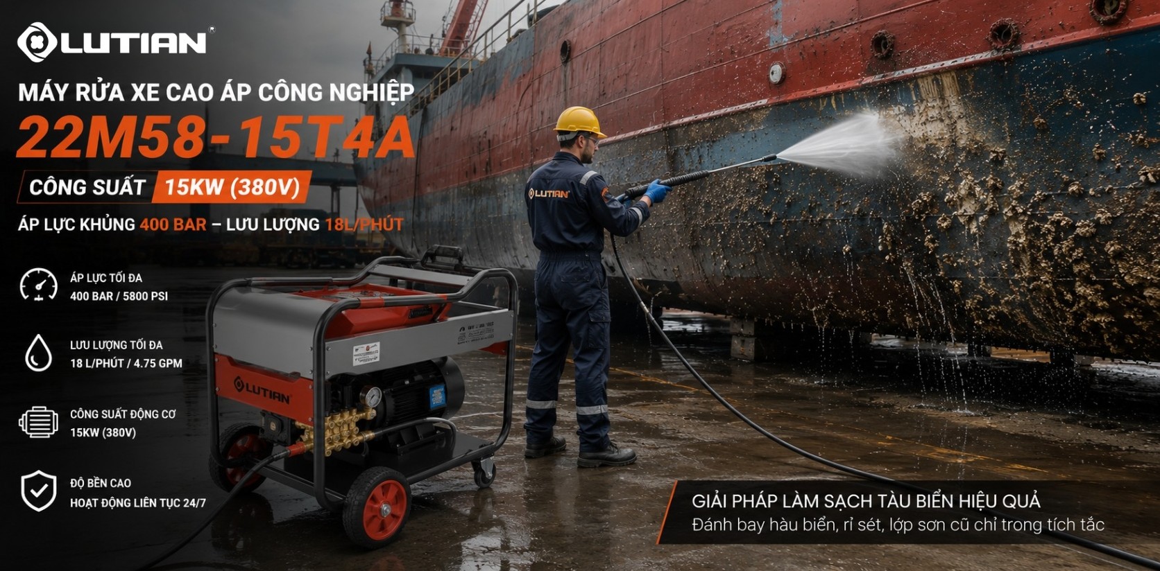MMáy Rửa Xe Cao Áp Siêu Cao Áp LUTIAN 22M58-15T4A 15KW – Sức Mạnh Công Nghiệp Đỉnh Cao 400 Bar 2 may rua xe cao ap sieu cao ap lutian 22m58 15t4a 15kw.4