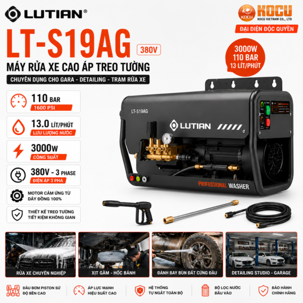 Máy Rửa Xe Cao Áp Treo Tường LUTIAN LT-S19CG 4.0Kw – Sức Mạnh Công Nghiệp 170 Bar Cho Xe Tải
