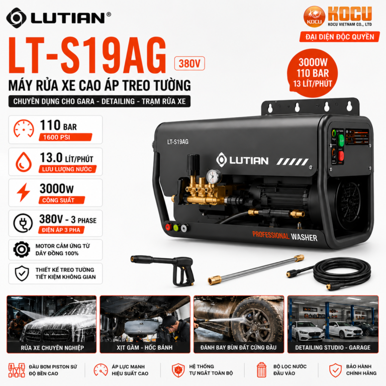 Máy Rửa Xe Cao Áp Treo Tường LUTIAN LT-S19CG 4.0Kw – Sức Mạnh Công Nghiệp 170 Bar Cho Xe Tải