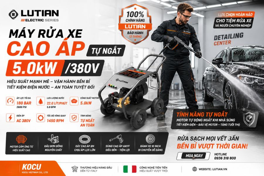 Máy Rửa Xe Cao Áp Tự Ngắt Lutian LT-M5 5.5KW (180 Bar) Chính Hãng 4 may rua xe cao ap tu ngat lutian lt m5 5 5kw 180 bar chinh hang.2