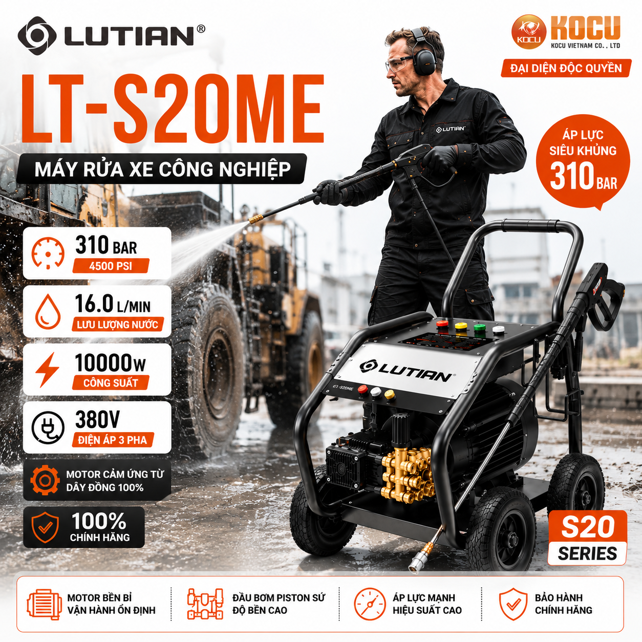 Máy Rửa Xe Siêu Cao Áp Lutian LT-S20ME 10KW | Phun Xịt Rửa Công Nghiệp 2 may rua xe sieu cao ap lutian lt s20me 10kw.8